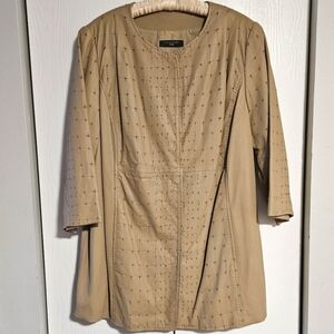 TAHARI Women Tan Perforated/ Punched Leather Jacket - 1X